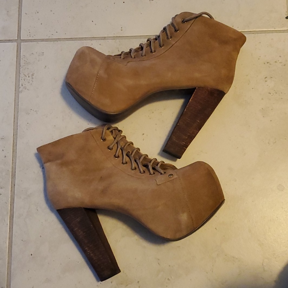 Jeffrey Campbell tan suede Lita boots
